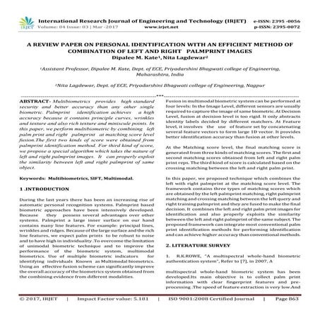 A Review Paper on Personal Identification with An Efficient Method Of Combina...