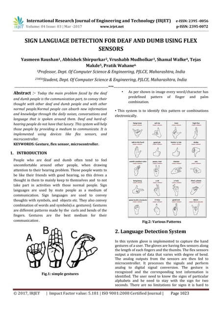 Sign Language Detection for Deaf and Dumb Using Flex Sensors | PDF
