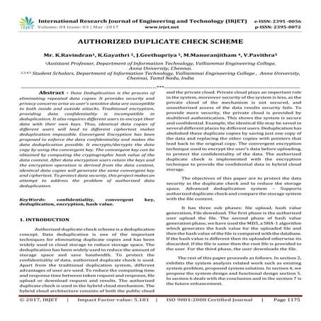 Authorized Duplicate Check Scheme