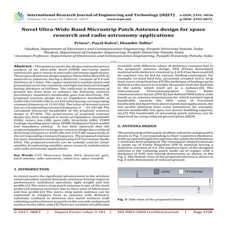Novel Ultra-Wide Band Microstrip Patch Antenna Design for Space Research and ...