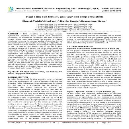 Real Time soil fertility analyzer and crop prediction