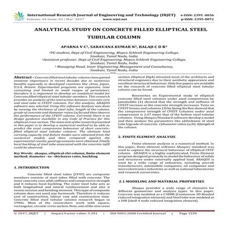 Analytical Study on Concrete Filled Elliptical Steel Tubular Column