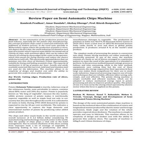 Review Paper on Semi Automatic Chips Machine