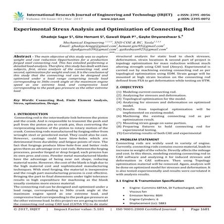 Experimental Stress Analysis and Optimization of Connecting Rod