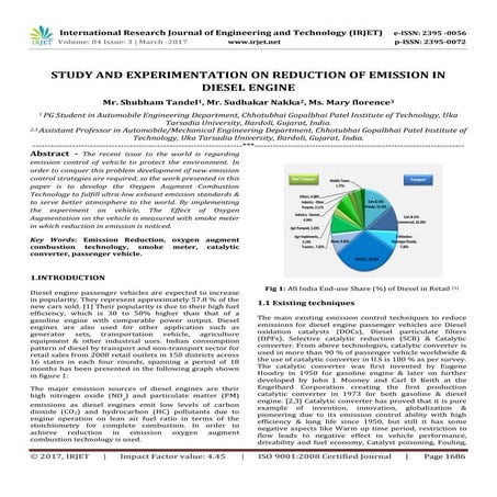 Study and Experimentation on Reduction of Emission in Diesel Engine | PDF