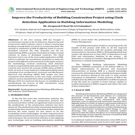 Improve the Productivity of Building Construction Project using Clash detecti...