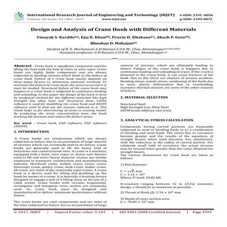 Design and Analysis of Crane Hook with Different Materials