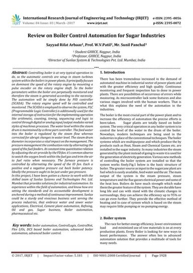 Review on Boiler Control Automation for Sugar Industries