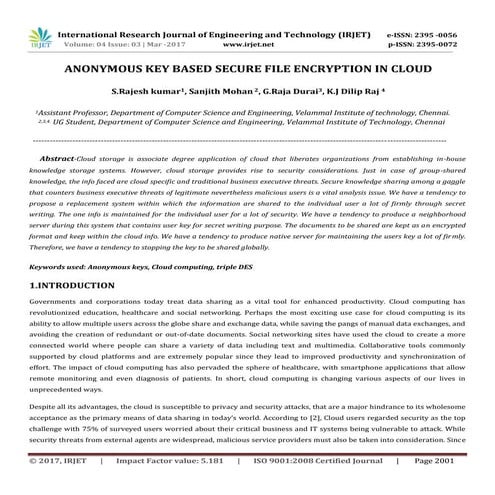 Anonymous Key Based Secure File Encryption in Cloud