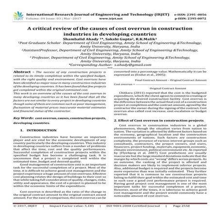 A Critical Review of the Causes of Cost Overrun in Construction Industries in...