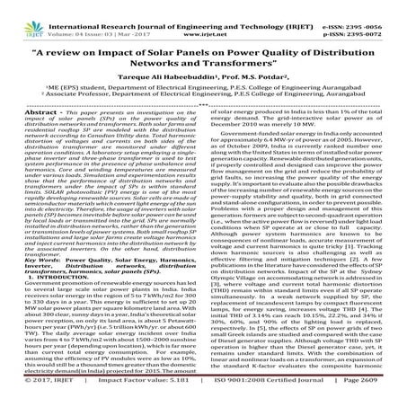 A Review on Impact of Solar Panels on Power Quality of Distribution Networks ...