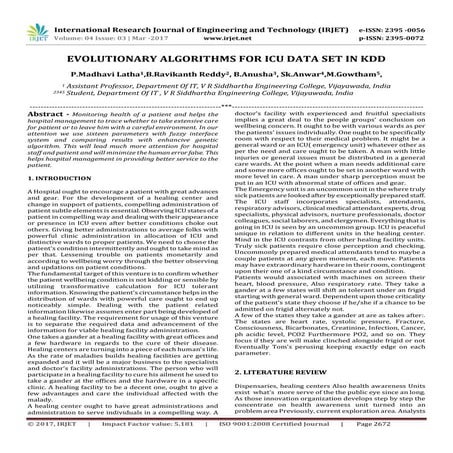 Evolutionary Algorithms for ICU Data Set in KDD