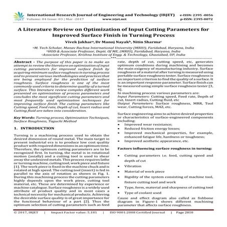 A Literature Review on Optimization of Input Cutting Parameters for Improved ...