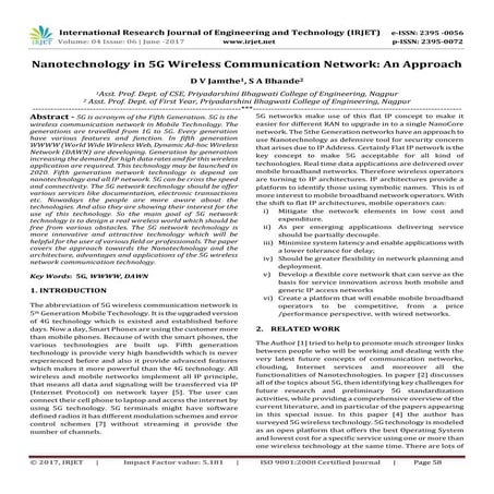 Nanotechnology in 5G Wireless Communication Network: An Approach