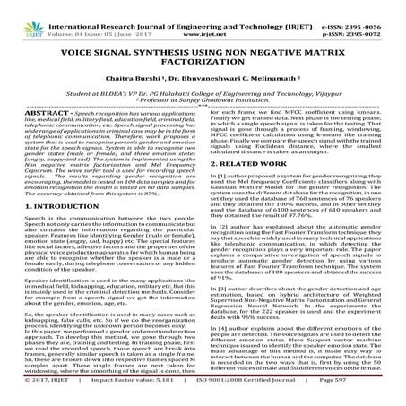 Voice Signal Synthesis using Non Negative Matrix Factorization