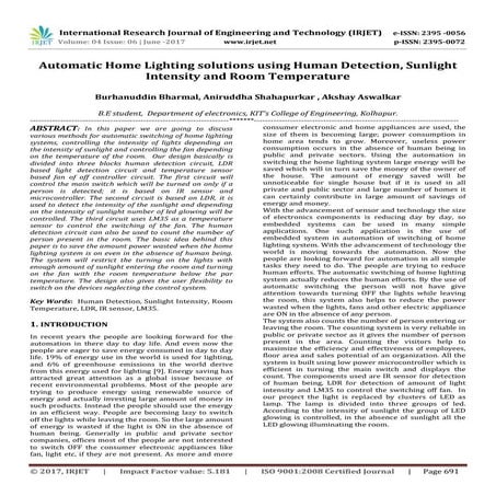 Automatic Home Lighting solutions using Human Detection, Sunlight Intensity a...