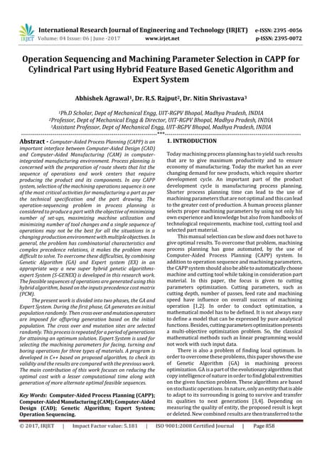 Operation Sequencing and Machining Parameter Selection in CAPP for Cylindrica...