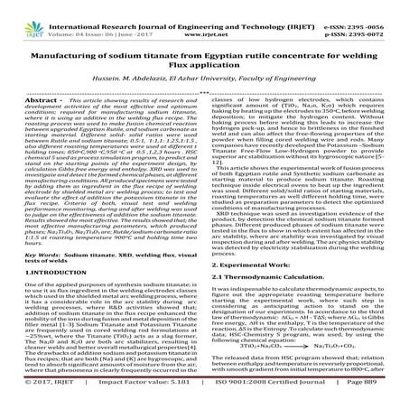 Manufacturing of Sodium Titanate from Egyptian Rutile Concentrate for Welding...