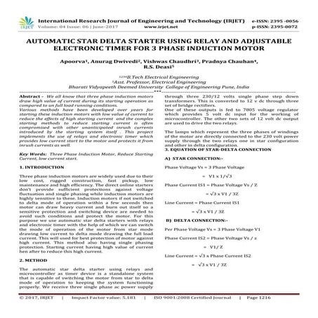 Automatic Star Delta Starter using Relay and Adjustable Electronic Timer for ...
