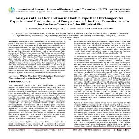 Analysis of Heat Generation in Double Pipe Heat Exchanger: An Experimental Ev...