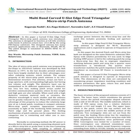 Multi Band Curved U-Slot Edge Feed Triangular  Micro-strip Patch Antenna