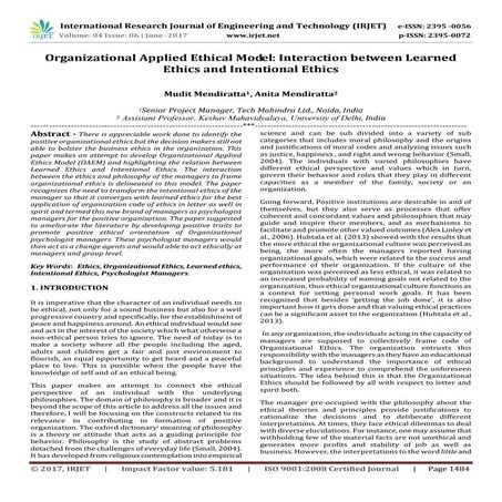 Organizational Applied Ethical Model: Interaction between Learned Ethics and ...