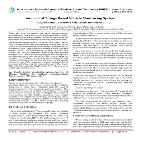 Internet of Things Based Vehicle Monitoring System