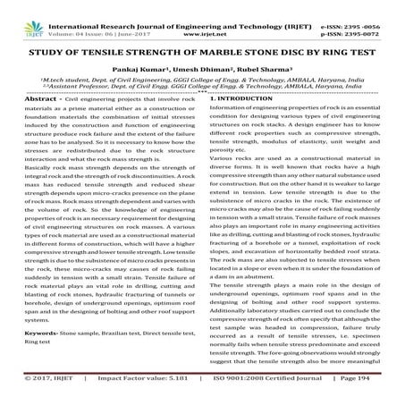 Study of Tensile Strength of Marble Stone Disc by Ring Test