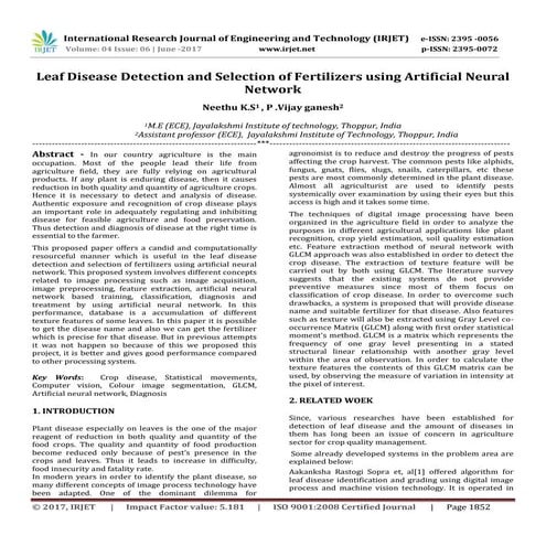 Leaf Disease Detection and Selection of Fertilizers using Artificial Neural N...