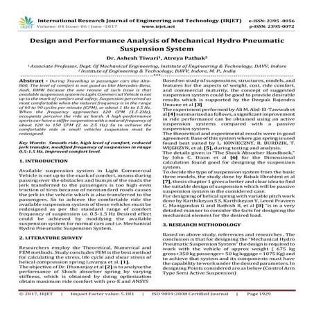 Design and Performance Analysis of Mechanical Hydro Pneumatic Suspension System