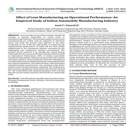 Effect of Lean Manufacturing on Operational Performance: An Empirical Study o...