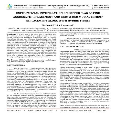 Experimental Investigation on Copper Slag as Fine Aggregate Replacement and G...