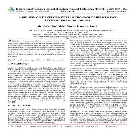 A Review on Developments in Technologies of Heat Exchangers Worldwide