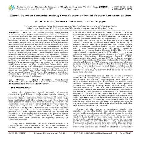 Cloud Service Security using Two-factor or Multi factor Authentication