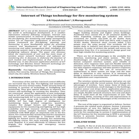 Internet of Things Technology  for Fire Monitoring System