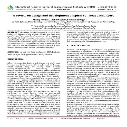 A Review on Design and Development of Spiral Coil Heat Exchangers | PDF