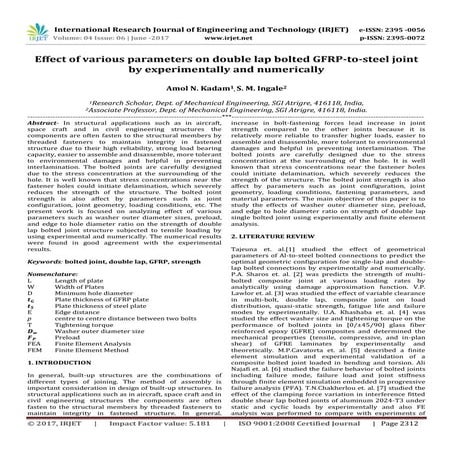 Effect of Various Parameters on Double Lap Bolted GFRP-to-Steel Joint by Expe...