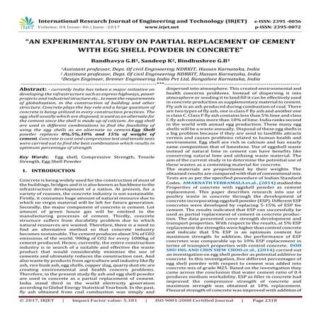 An Experimental Study on Partial Replacement of Cement with Egg Shell ...