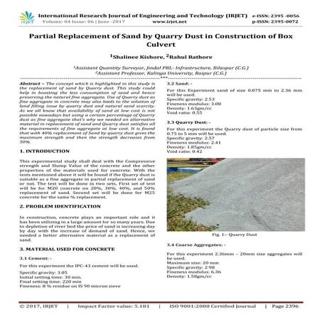 Partial Replacement of Sand by Quarry Dust in Construction of Box Culvert