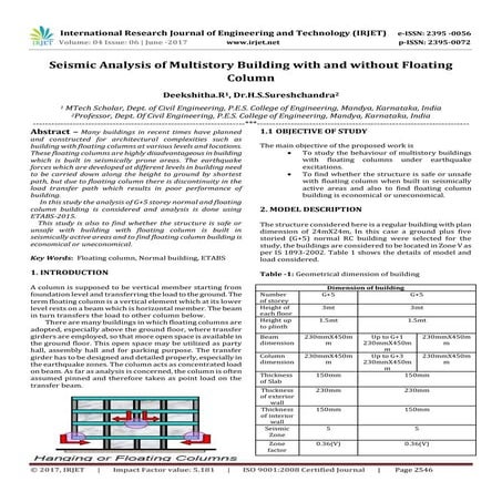 Seismic Analysis of Multistory Building with and without Floating Column