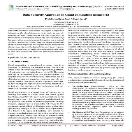 Data Security Approach in Cloud computing using SHA