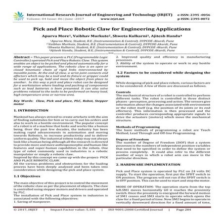 Pick and Place Robotic Claw for Engineering Applications