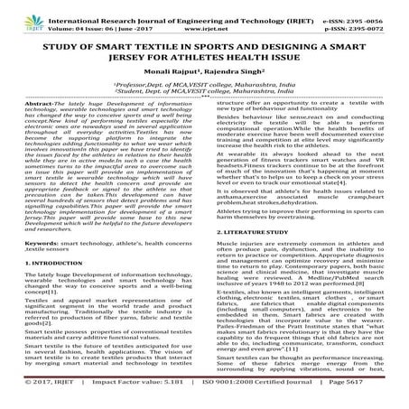 Study of Smart Textile in Sports and Designing a Smart Jersey for Athletes He...