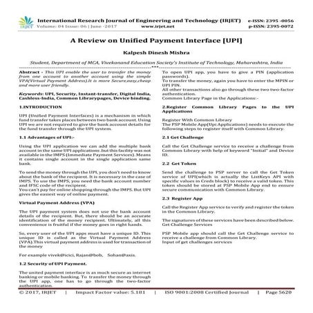 A Review on Unified Payment Interface [UPI]