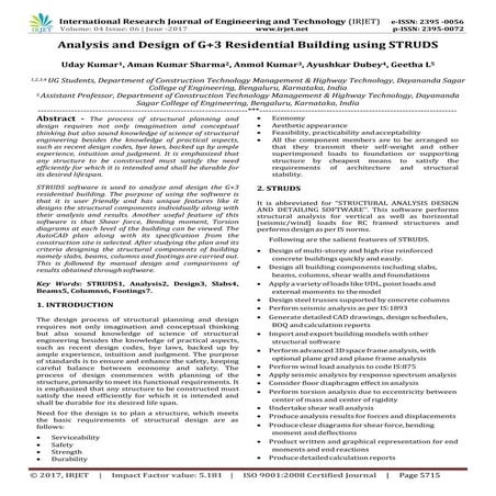 Analysis and Design of G+3 Residential Building using STRUDS | PDF