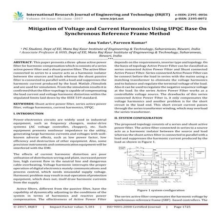 Mitigation of Voltage and Current Harmonics using UPQC Base on Synchronous Re...