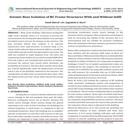 Seismic Base Isolation of RC Frame Structures with and Without Infill | PDF