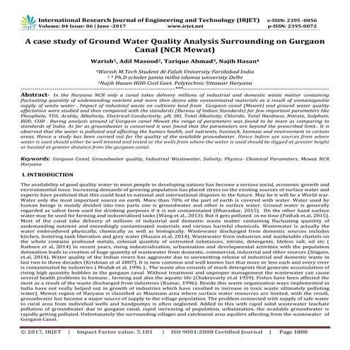 A Case Study of Ground Water Quality Analysis Surrounding on Gurgaon ...