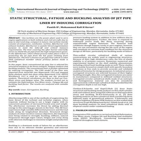 Static Structural, Fatigue and Buckling Analysis of Jet Pipe Liner by Inducin...