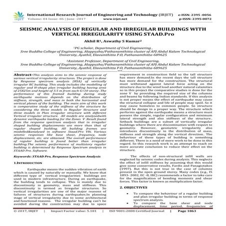 Seismic Analysis of Regular and Irregular Buildings with Vertical Irregularit...